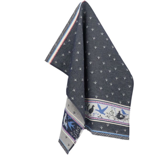 Bunzlau Castle Theedoek BIRDS Dark BLUE 