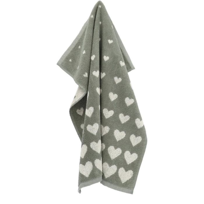 Bunzlau Castle Keukendoek HEARTS DARK GREEN