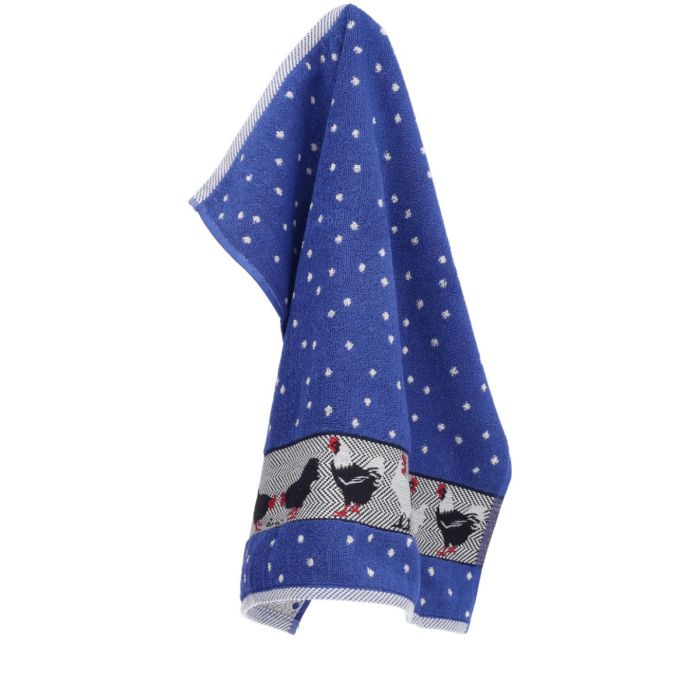 Bunzlau Castle keukendoek CHICKENS ROYAL BLUE 