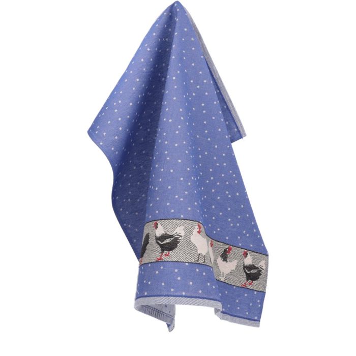 Bunzlau Castle Theedoek CHICKENS ROYAL BLUE 
