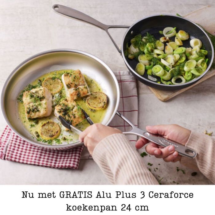 DEMEYERE SILVERLINE 7 28CM MET GRATIS 24CM KOEKENPAN ALU PLUS 3 CERAFORCE