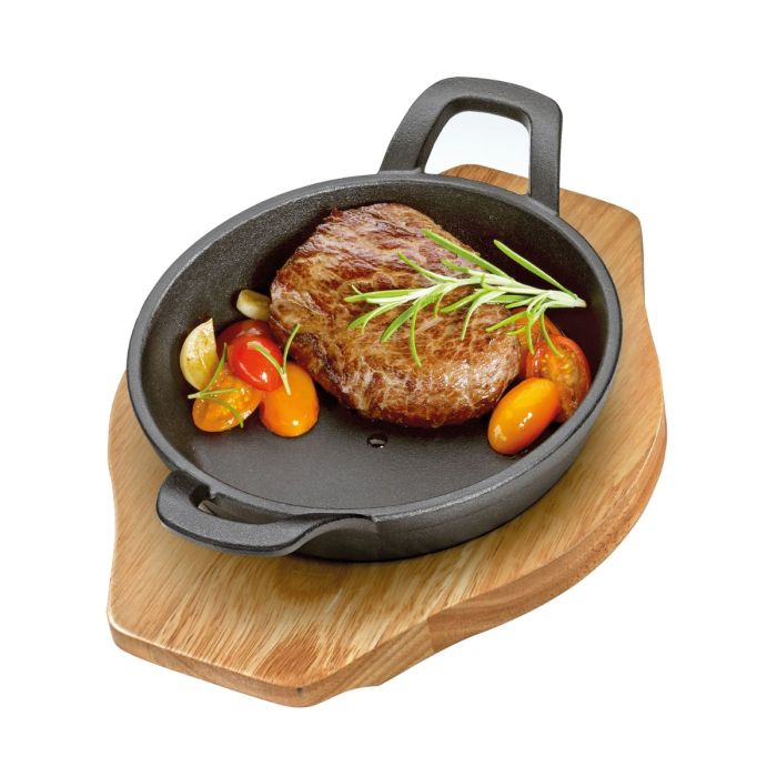 Küchenprofi BBQ Ronde Grill-/serveerpan met houten onderbord 18,5cm