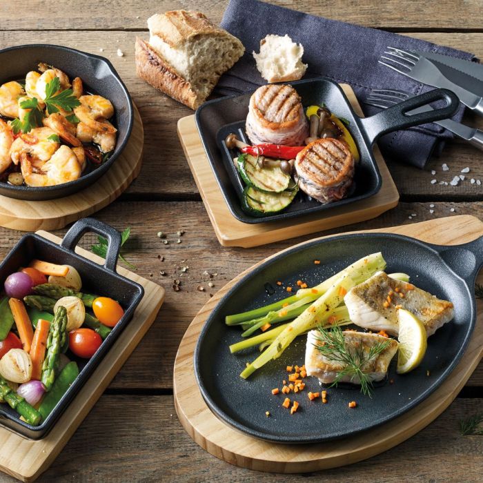 Küchenprofi BBQ - Grill-/serveerpan met houten onderbord