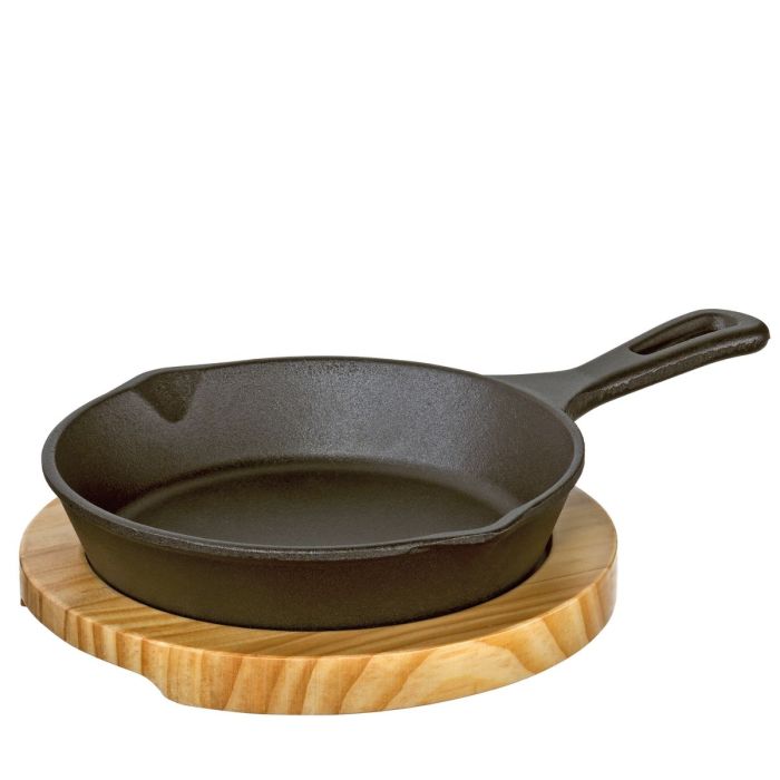 Küchenprofi BBQ Ronde Grill-/serveerpan met houten onderbord 26 cm