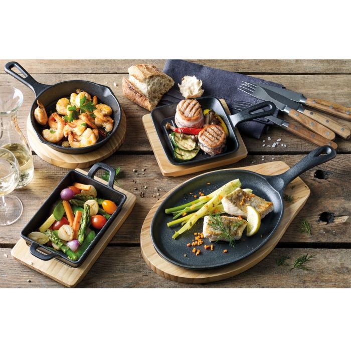 Küchenprofi BBQ Ronde Grill-/serveerpan met houten onderbord 26 cm