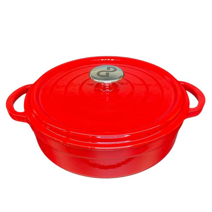 KDP GIETIJZEREN BRAADPAN 28CM LAAG ROOD