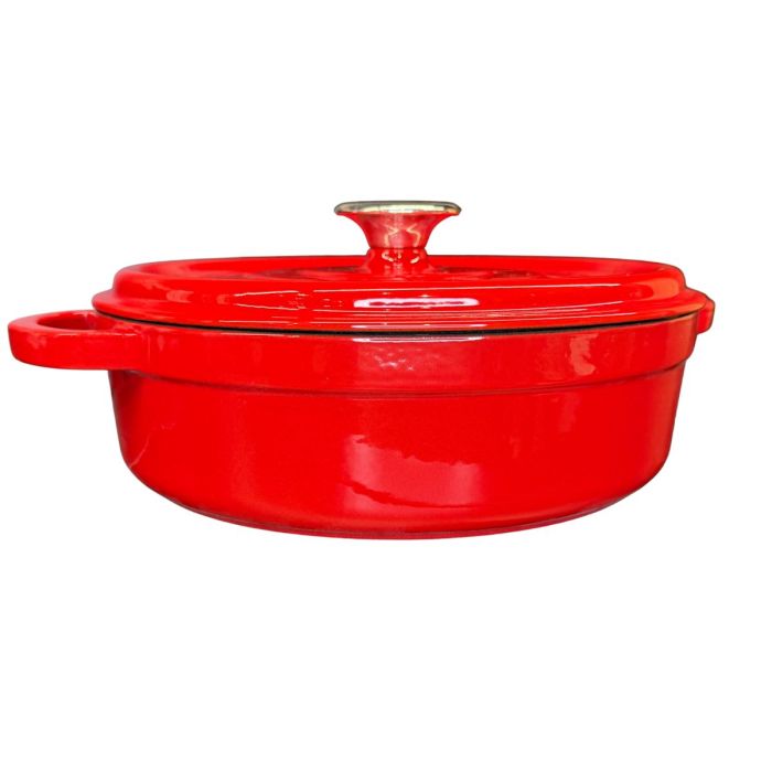 KDP GIETIJZEREN BRAADPAN 28CM LAAG ROOD