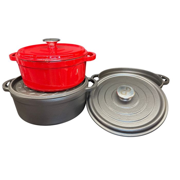 KDP GIETIJZEREN BRAADPAN 28CM LAAG ROOD