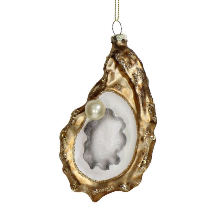 ORNAMENT OYSTER GLASS GOLD 14CM