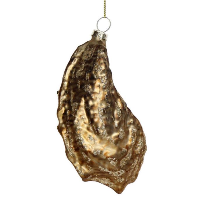 ORNAMENT OYSTER GLASS GOLD 14CM