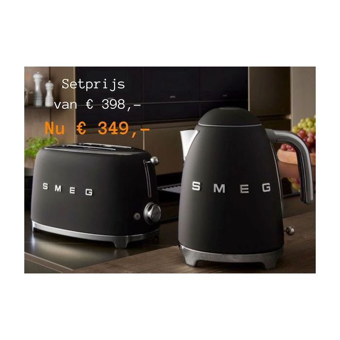 SMEG Waterkoker en Broodrooster 2x2 Mat Zwart