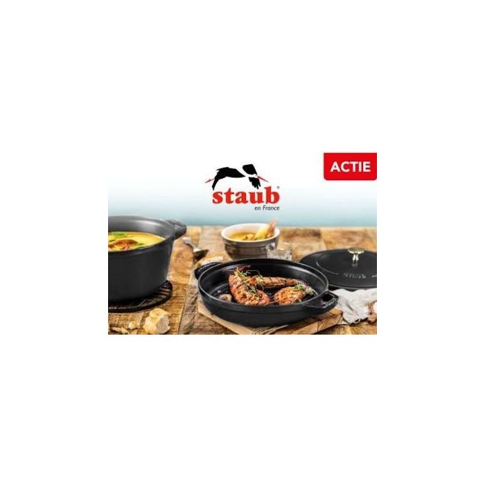 Staub Cocotte Zwart 26cm met GRATIS grillpan twv. € 119,00