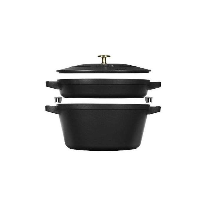 Staub Cocotte Zwart 26cm met GRATIS grillpan twv. € 119,00