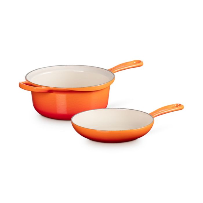 Le Creuset Signature 2 in 1 Koeken- Steelpan Oranjerood Ø 22cm 2,3ltr