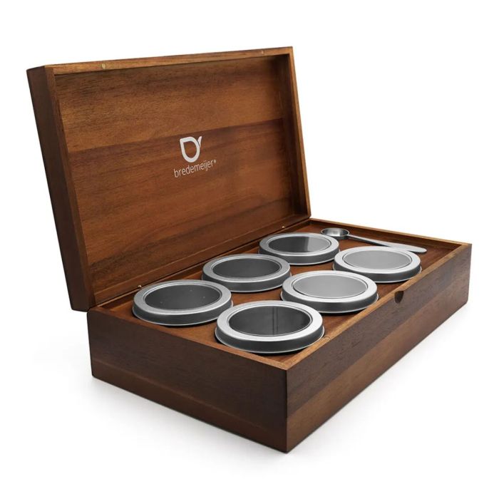 Bredemeijer Theedoos Acasia met 6 blikjes en theemaatlepel