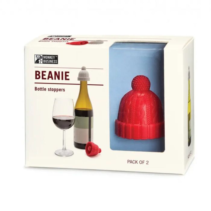 WIJNSTOPPER BEANIE 2st Rood en Grijs